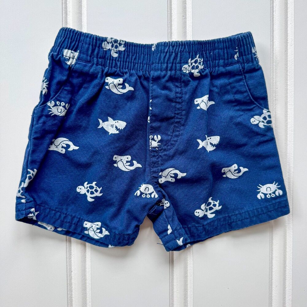 4/$10 - Garanimals Navy Nautical Cotton Beach Baby Shorts 0-3 Months